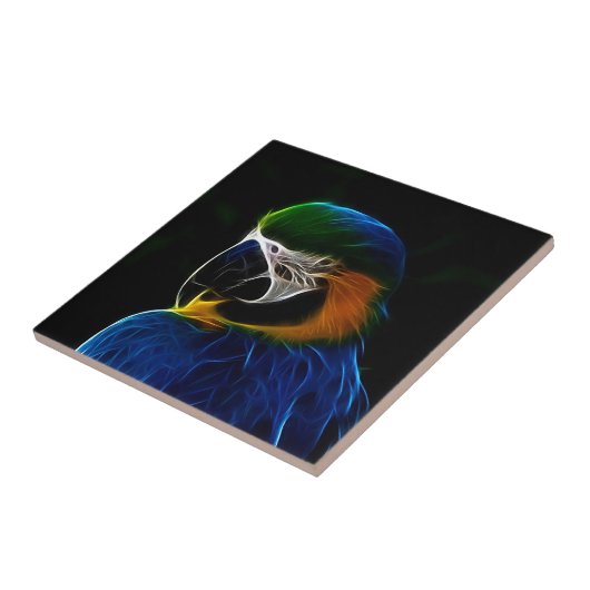 Digitale blauwe papegaaifractal tegeltje (Zijkant)