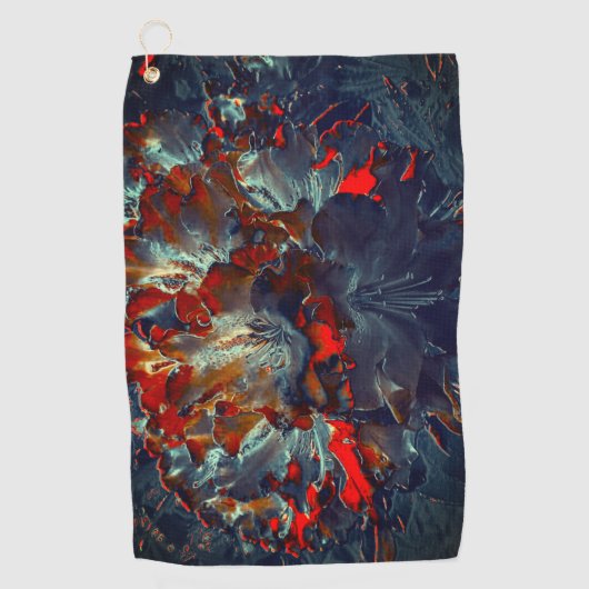 Digitale bloemen in as en houtskool boven steenkoo golfhanddoek (Voorkant)