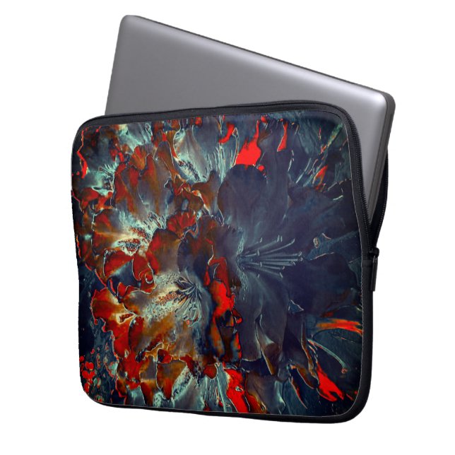 Digitale bloemen in as en houtskool boven steenkoo laptop sleeve (Voorkant Links)