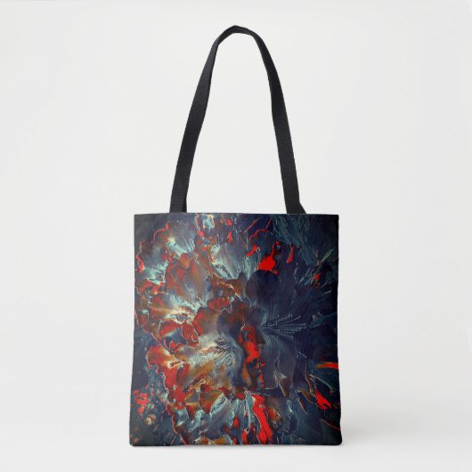 Digitale bloemen in as en houtskool boven steenkoo tote bag (Voorkant)
