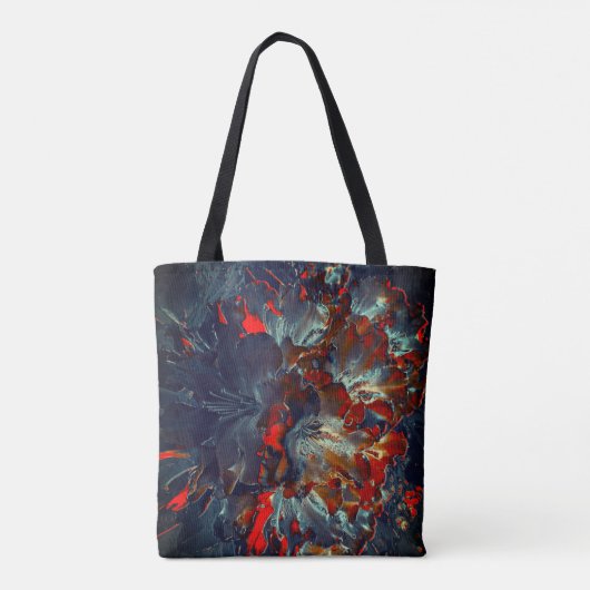 Digitale bloemen in as en houtskool boven steenkoo tote bag (Achterkant)