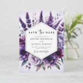 Digitale bloemen Paarse bloemen bruiloft Save The Date (Staand voorkant)