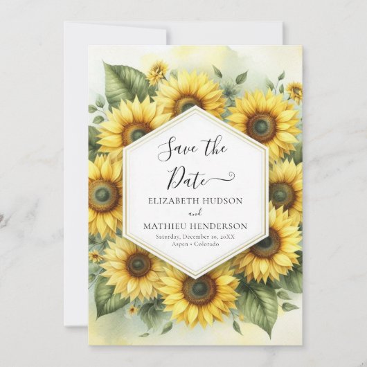 Digitale Bloemen Zonnebloem Huwelijk Save The Date (Voorkant)