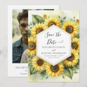 Digitale Bloemen Zonnebloem Huwelijk Save The Date (Voorkant / Achterkant)