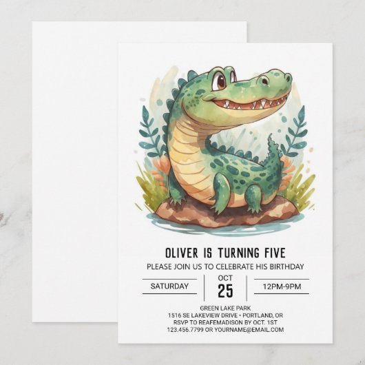 Digitale Boheemse Krokodil Verjaardag Kaart (Voorkant / Achterkant)