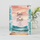 Digitale Boho Beach bruiloft Save The Date (Staand voorkant)