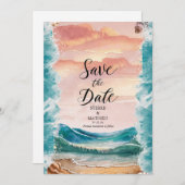 Digitale Boho Beach bruiloft Save The Date (Voorkant / Achterkant)