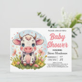 Digitale Boho Elegant Koe Baby shower Kaart (Staand voorkant)