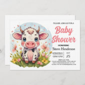 Digitale Boho Elegant Koe Baby shower Kaart (Voorkant / Achterkant)