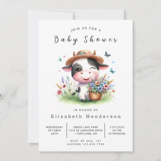 Digitale Boho Elegant Koe Baby shower Kaart (Voorkant)