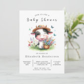 Digitale Boho Elegant Koe Baby shower Kaart (Staand voorkant)