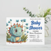 Digitale Boho Enchanted Dinosaur Boy Baby shower Kaart (Staand voorkant)
