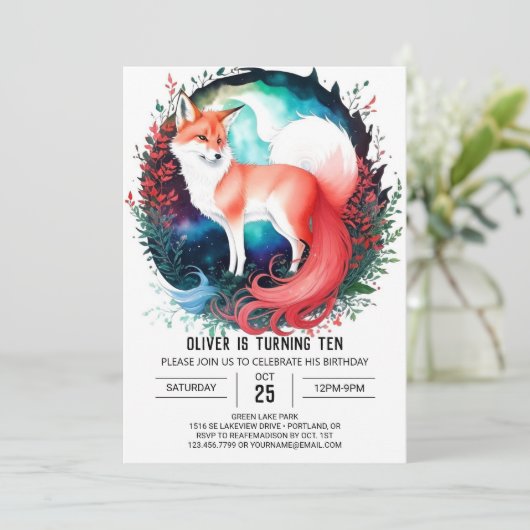 Digitale bosdieren vos verjaardag kaart (Staand voorkant)