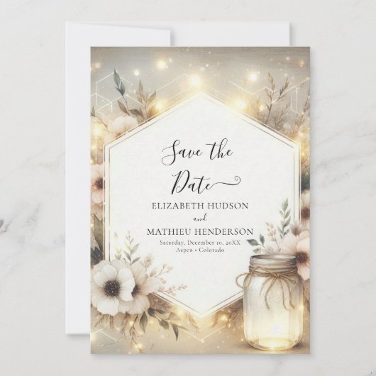 Digitale Botanische Mason Jar Wedding Save The Date (Voorkant)
