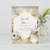 Digitale Botanische Mason Jar Wedding Save The Date (Staand voorkant)