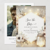 Digitale Botanische Mason Jar Wedding Save The Date (Voorkant / Achterkant)