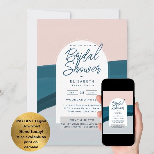 DIGITALE BRUIDSCHATTEN Uitnodiging Blauw Roze Mari