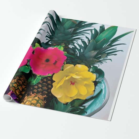 Digitale cadeauverpakking met ananasaccent cadeaupapier (Uitgerold)