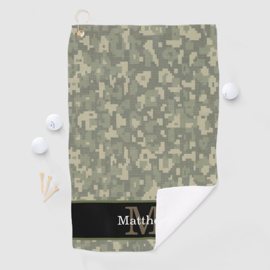 Digitale Camo Militaire Jager Initiaal Monogram Golfhanddoek (Insitu)