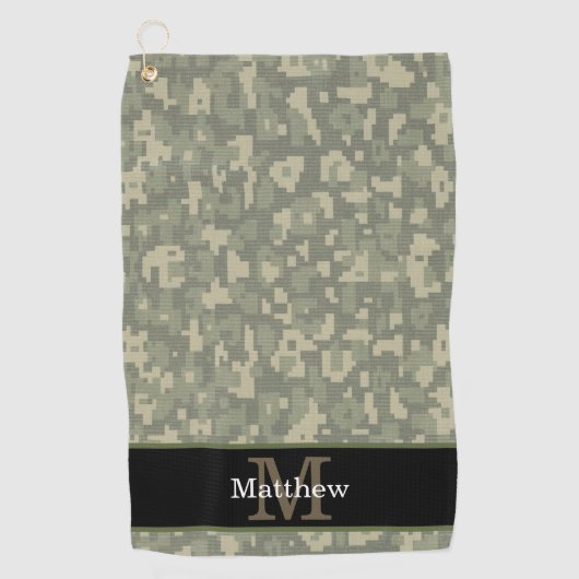 Digitale Camo Militaire Jager Initiaal Monogram Golfhanddoek (Voorkant)