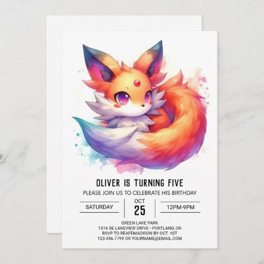 Digitale Chic Fox Verjaardag Kaart (Voorkant / Achterkant)