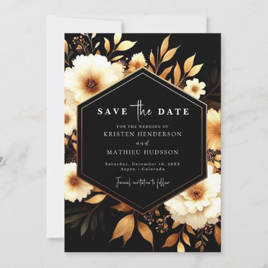 Digitale Chic Gold en Black Wedding Save The Date (Voorkant)
