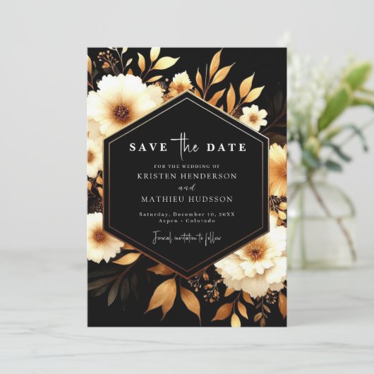 Digitale Chic Gold en Black Wedding Save The Date (Staand voorkant)