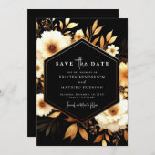 Digitale Chic Gold en Black Wedding Save The Date (Voorkant / Achterkant)
