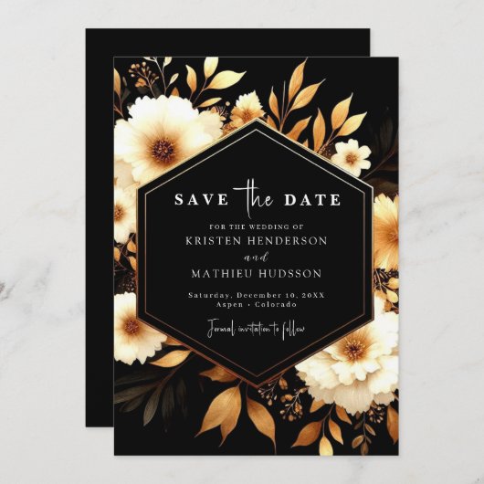 Digitale Chic Gold en Black Wedding Save The Date (Voorkant / Achterkant)