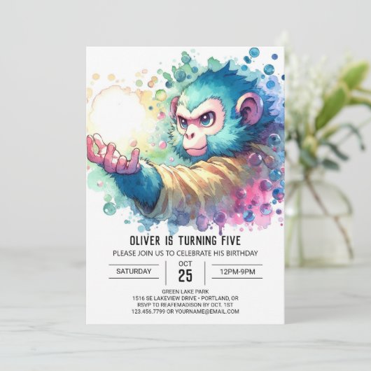 Digitale Chic Monkey Verjaardag Kaart (Staand voorkant)