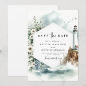 Digitale Chic Waves Vuurtoren bruiloft Save The Date (Voorkant / Achterkant)