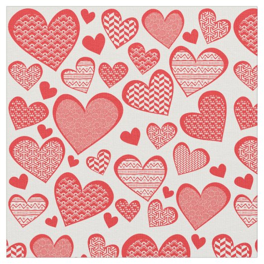 Digitale Collage Style Red Patterned Hearts Stof (Close Up)