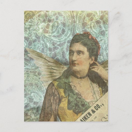 Digitale collage voor gevleugelde dame briefkaart (Voorkant)