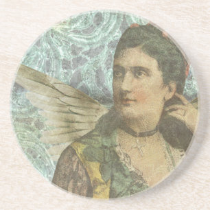 Digitale collage voor gevleugelde dame zandsteen onderzetter