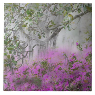 Digitale compositie van Azalea's en magnoliaboom Tegeltje