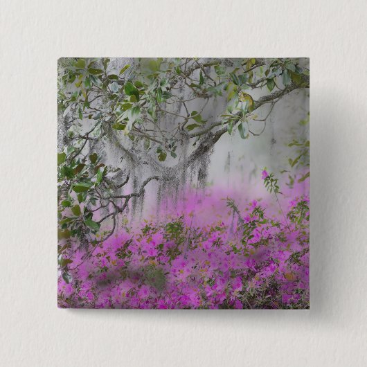 Digitale compositie van Azalea's en magnoliaboom Vierkante Button 5,1 Cm (Voorkant)
