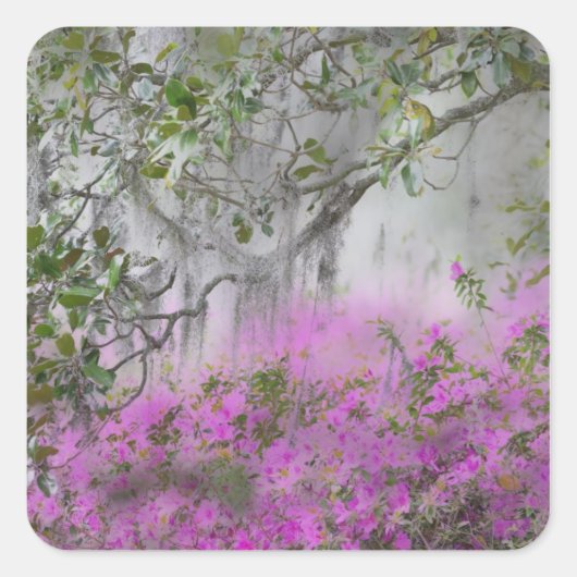 Digitale compositie van Azalea's en magnoliaboom Vierkante Sticker (Voorkant)