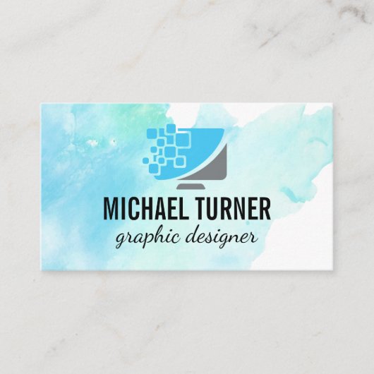 Digitale computer Logo | WATERVERF Visitekaartje (Voorkant)