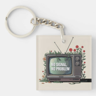 Digitale Detox TV met "Geen Signaal, Geen Probleem Sleutelhanger