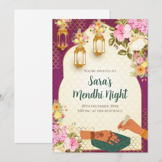 Digitale Dholki uitnodigen & Digitale Mehndi uitno Kaart (Voorkant / Achterkant)