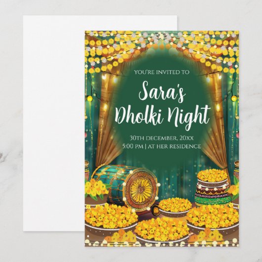 Digitale Dholki uitnodiging & Digitale Mehndi uitn (Voorkant / Achterkant)