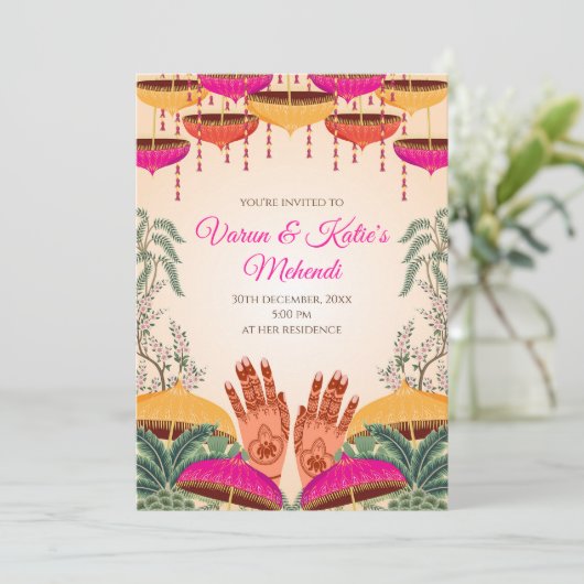 Digitale Dholki-uitnodiging Mendhi Night-uitnodigi Kaart (Staand voorkant)