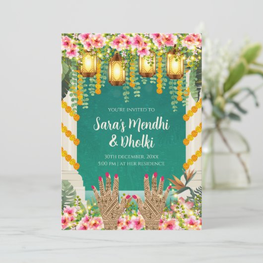 Digitale Dholki-uitnodigingen Moslim Mehndi nodigt Kaart (Staand voorkant)
