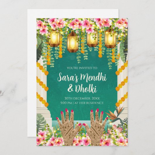 Digitale Dholki-uitnodigingen Moslim Mehndi nodigt Kaart (Voorkant / Achterkant)