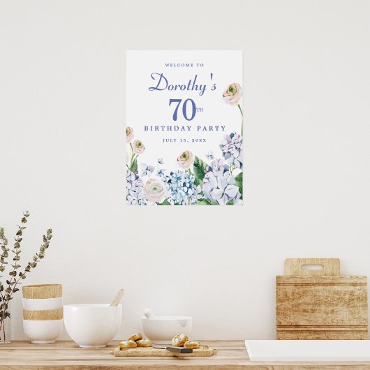 Digitale download Hydrangea 70e verjaardag Welkom Poster (Keuken)