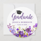 (digitale download) Violet Paarse Bloemen Afstuder Kaart (Voorkant)