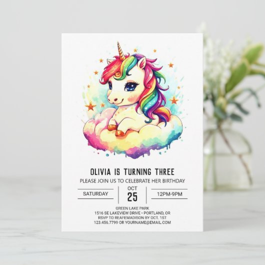 Digitale Eenhoorn Verjaardag Delight Kaart (Staand voorkant)