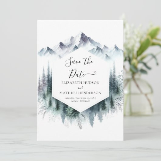 Digitale Eenvoudige Berg Wedding Save The Date (Staand voorkant)