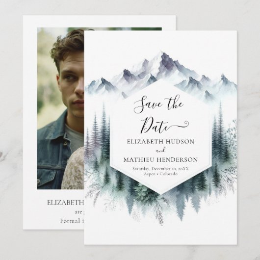 Digitale Eenvoudige Berg Wedding Save The Date (Voorkant / Achterkant)