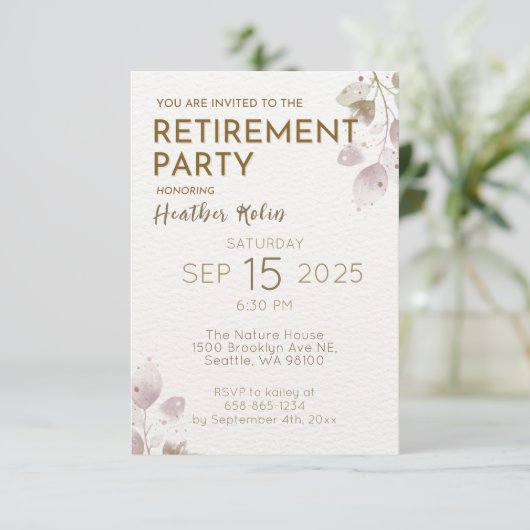 Digitale Elegante Bloemen Pensioen Party Kaarten (Staand voorkant)